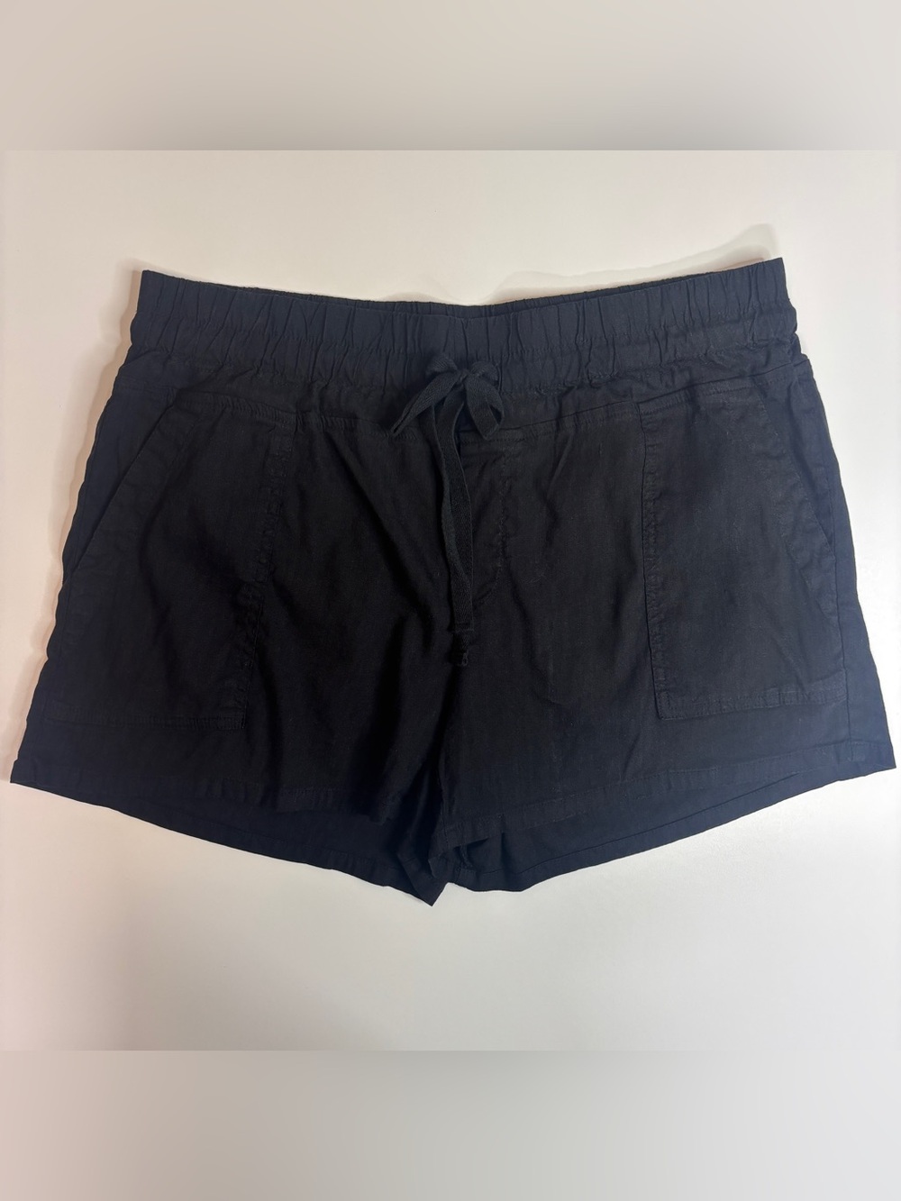 KUT From The Kloth Black Linen Blend Drawstring Shorts Large Coastal